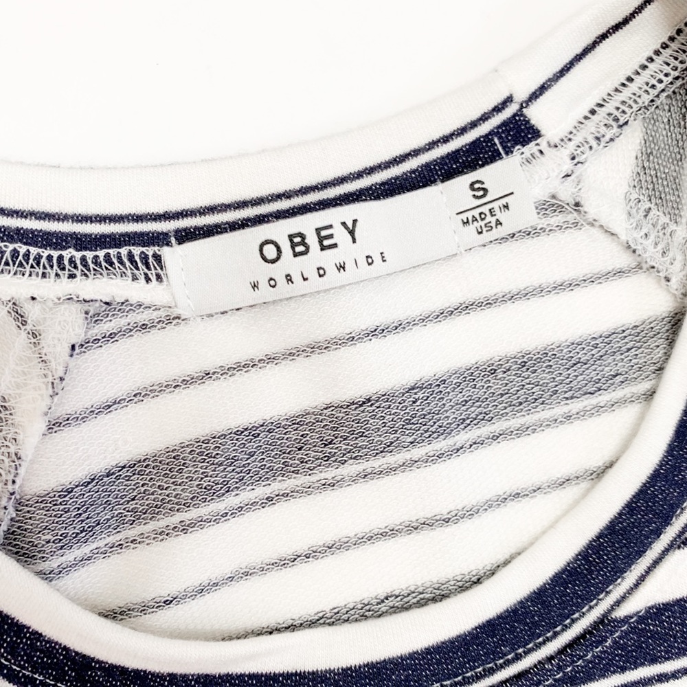 White Navy Blue Striped Long Sleeve Shift Dress - Picture 6 of 10